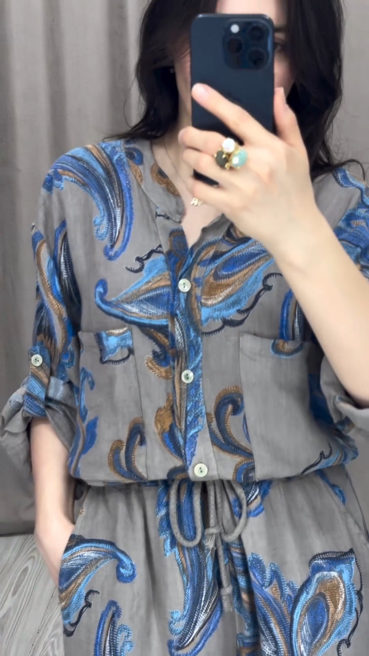 Finea™ | Ensemble élégant en coton et lin avec imprimé