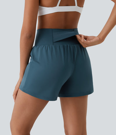 Hilara™ | Short de yoga 2-en-1 taille haute avec poche arrière et poches latérales