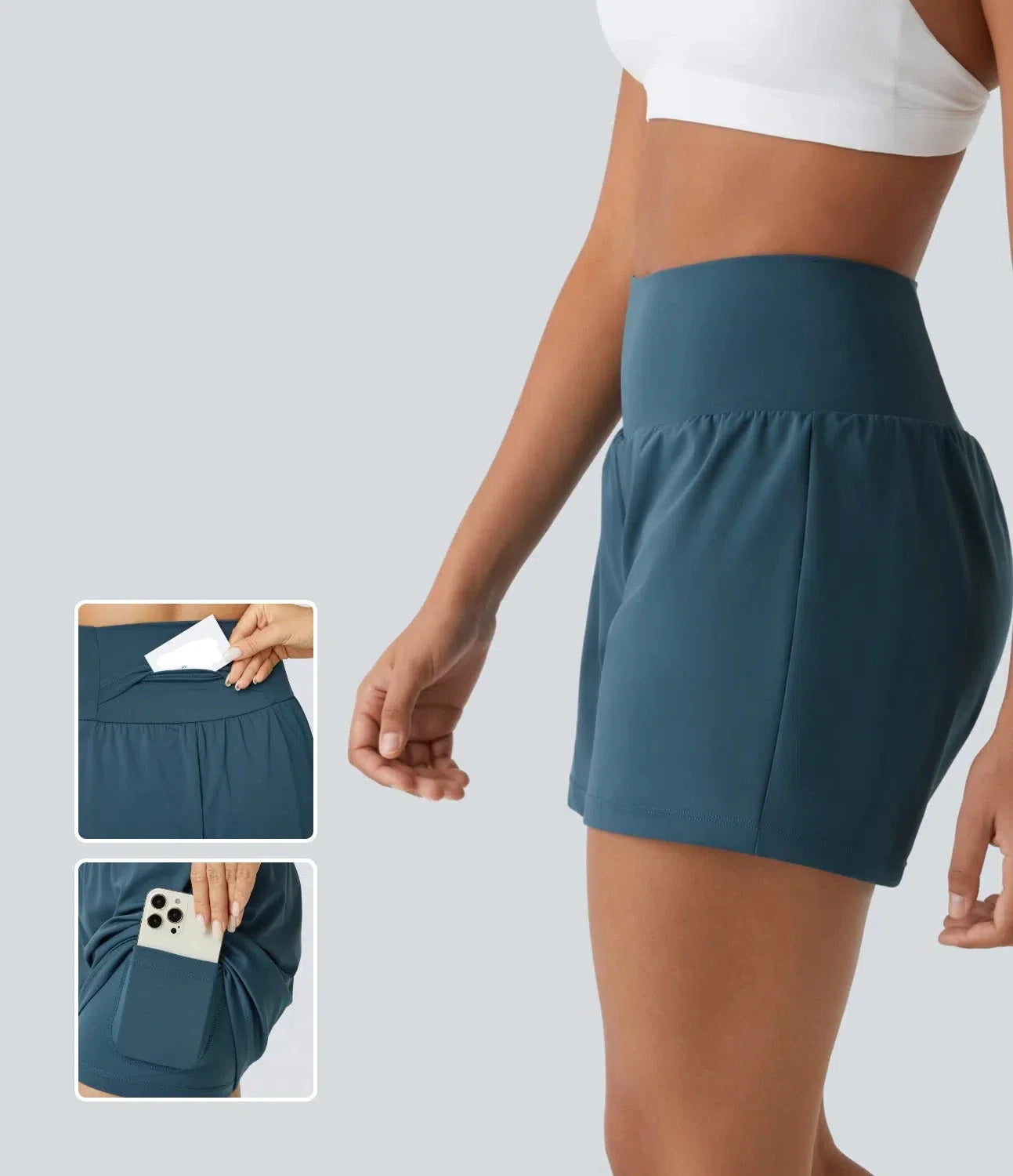 Hilara™ | Short de yoga 2-en-1 taille haute avec poche arrière et poches latérales