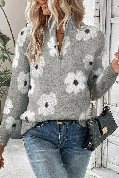Margaret™| Pull Fleurs avec Design à Demi-Zip