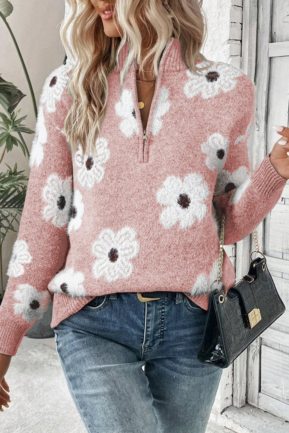 Margaret™| Pull Fleurs avec Design à Demi-Zip